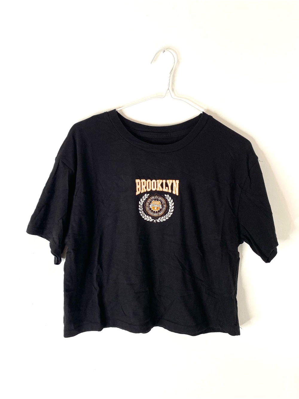 OG Collective Brooklyn Embroidered Black Cropped Graphic Tee Organic Cotton